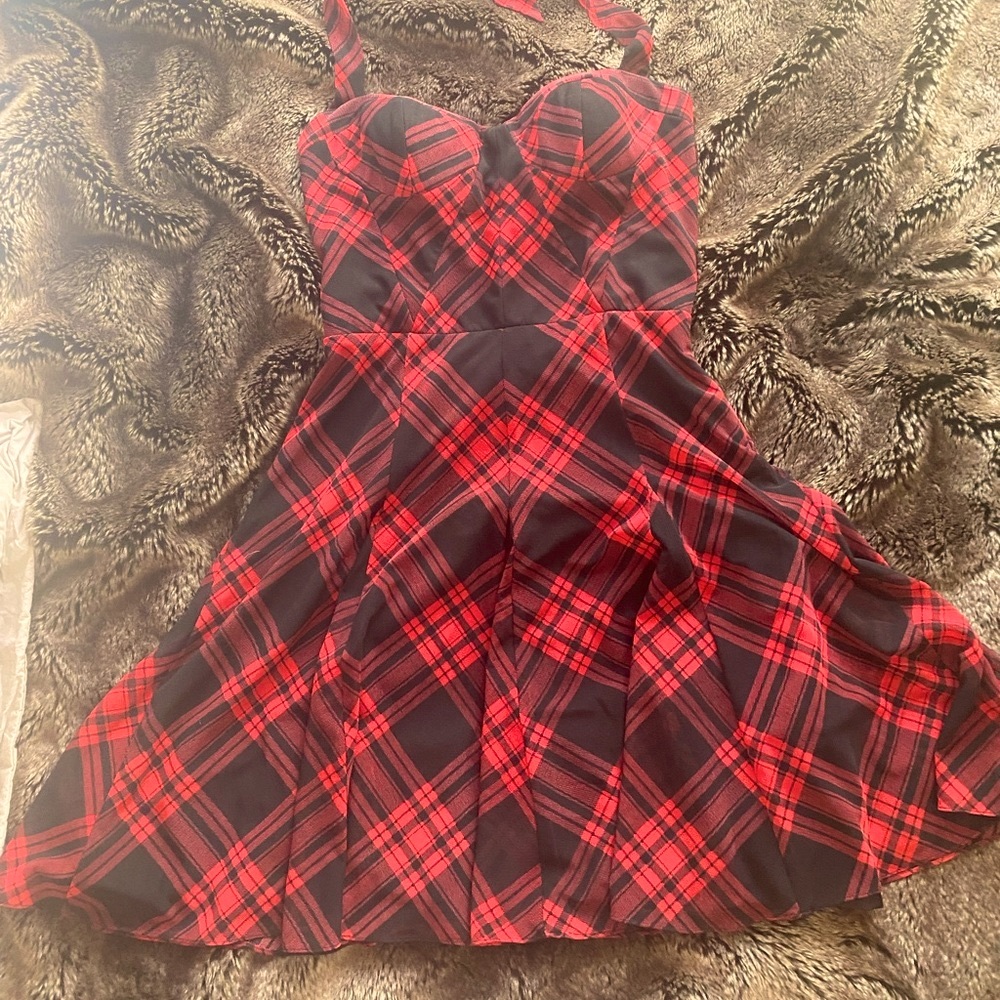 Betsey Johnson punk/ grunge flare skater dress size 12 red and black